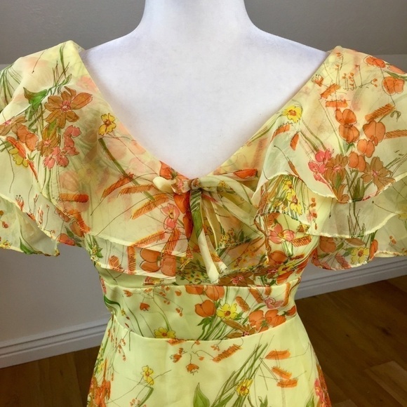 Vintage 60’s Yellow Floral Maxi Dress Southern Bel - Picture 3 of 16